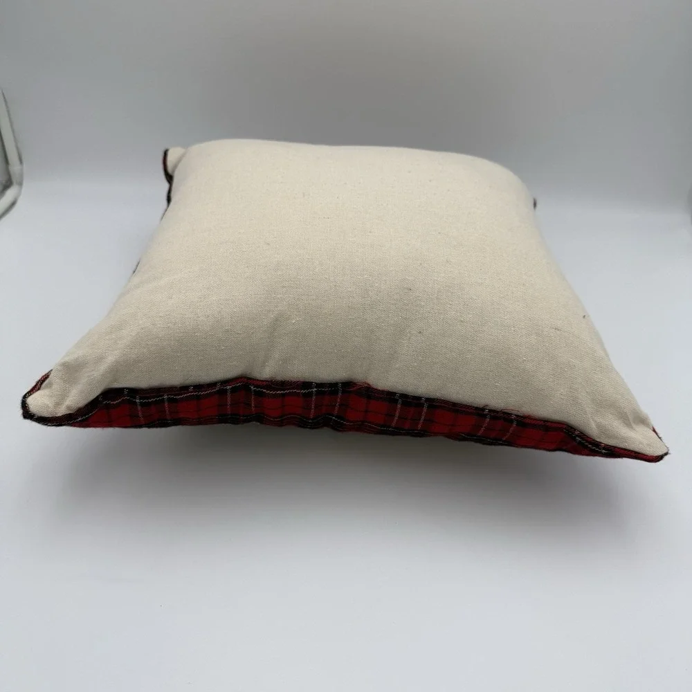 Christmas Throw Pillow Embroidered Quilted Plaid 3D Folksy Rustic Acorn Tree‎